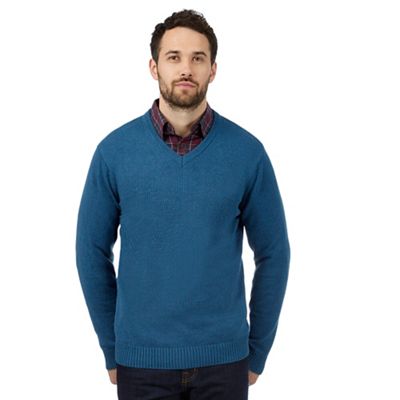 Blue knitted V neck jumper